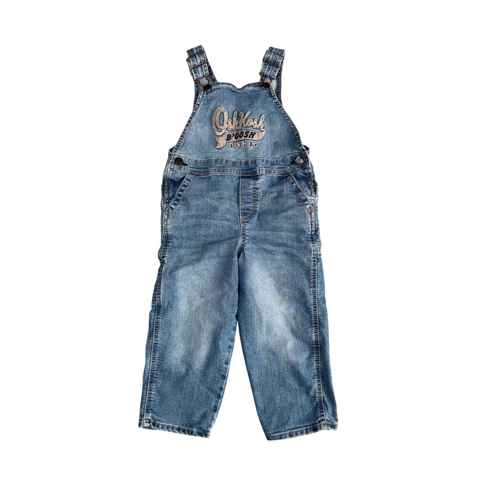 OshKosh‎ B'gosh Denim Overalls Kids 4T Blue Excellent Logo Carpenter Bibs